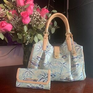 Brahmin Copa Cabana Satchel and Wallet in Sky Blue